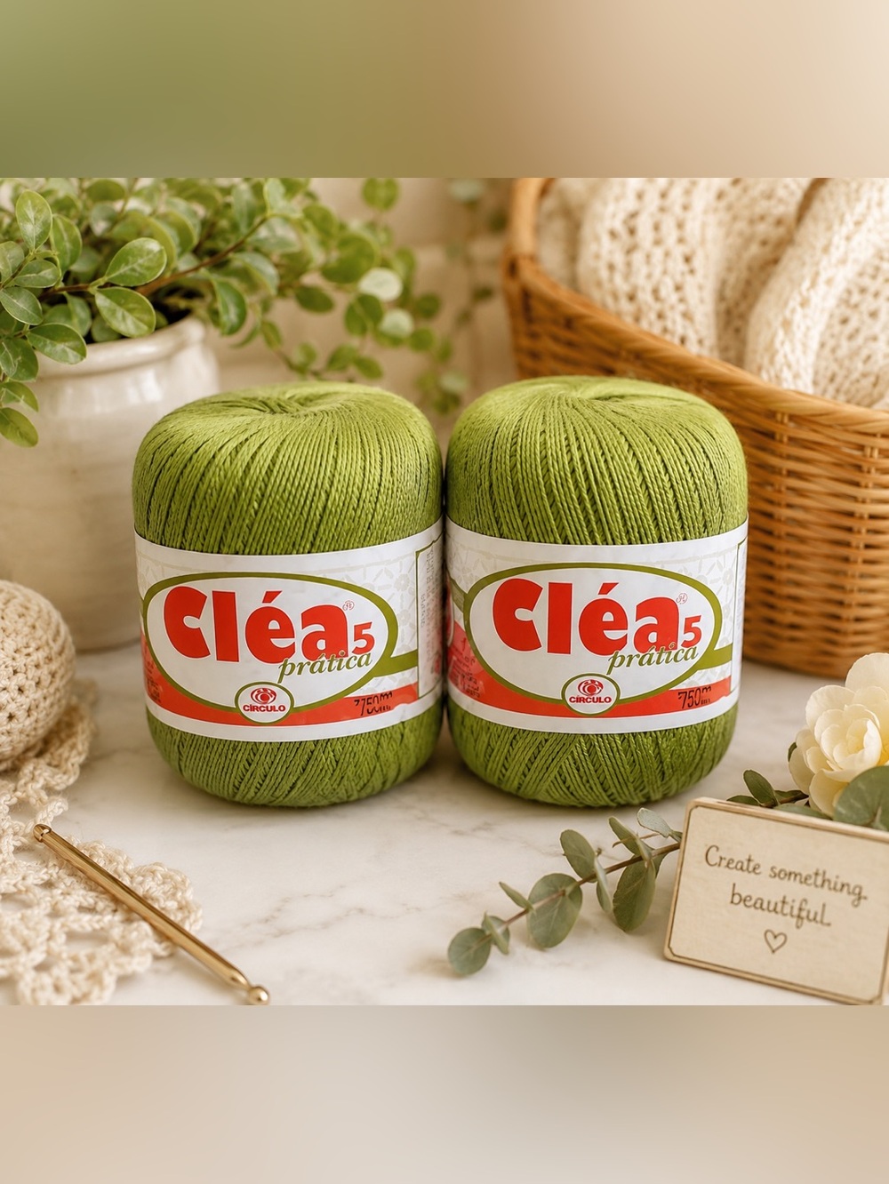 Cléa 5 Olive Green Crochet Cotton Yarn – 2 Skeins